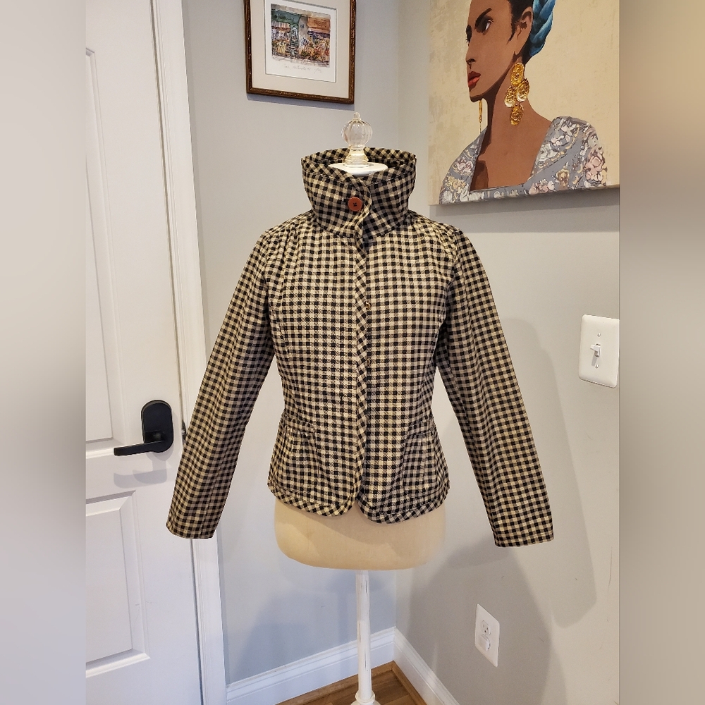 Weekend Max Mara Spring Checkered Rain Jacket High Collar Size 36 Euro/Small